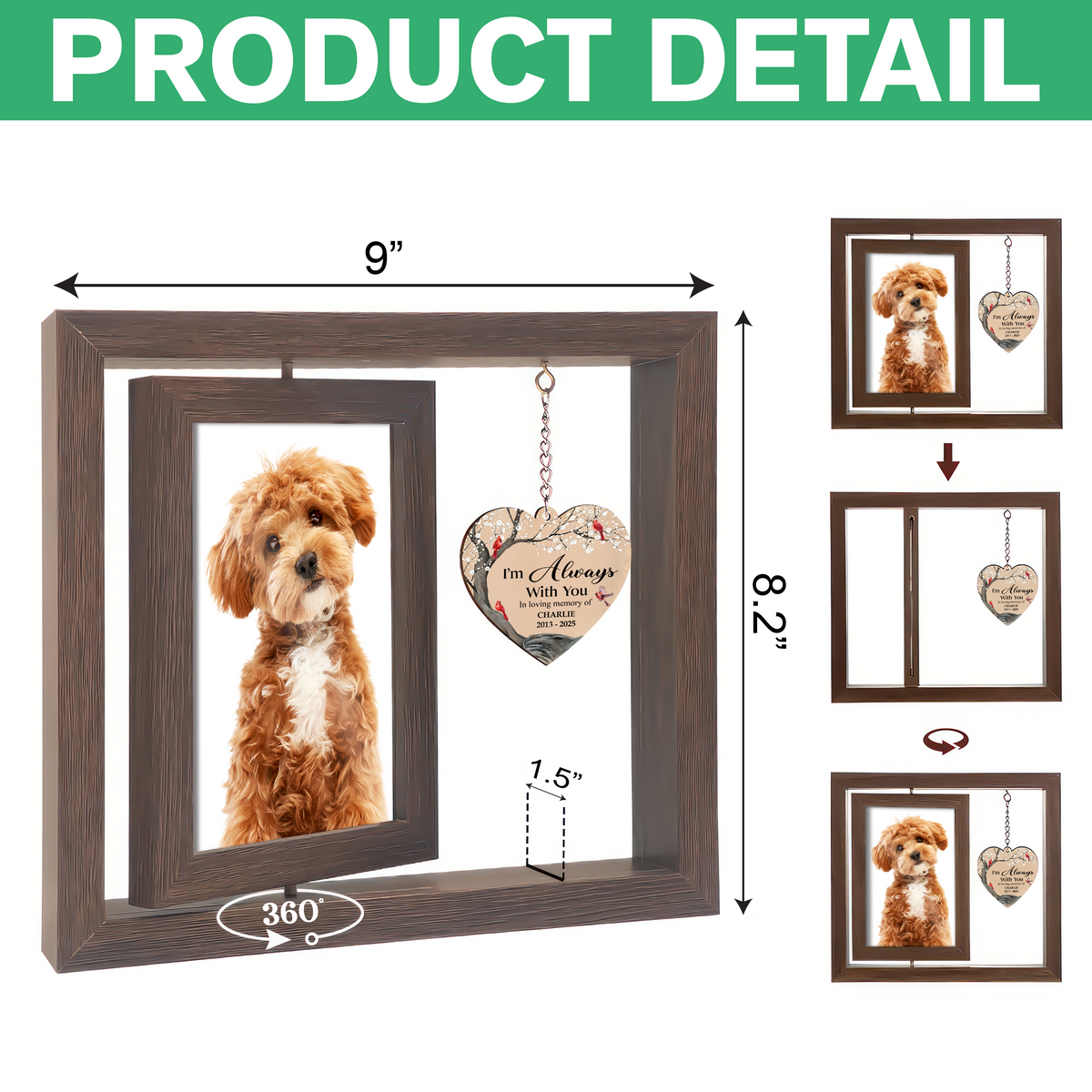 I'm Always With You Dog Memorial Rotating Wooden Picture Frame TH10 894199