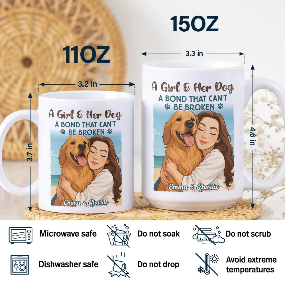 Custom Cartoon Photo Girl With Her Dog Best Friends Forever White Mug LM32 893767