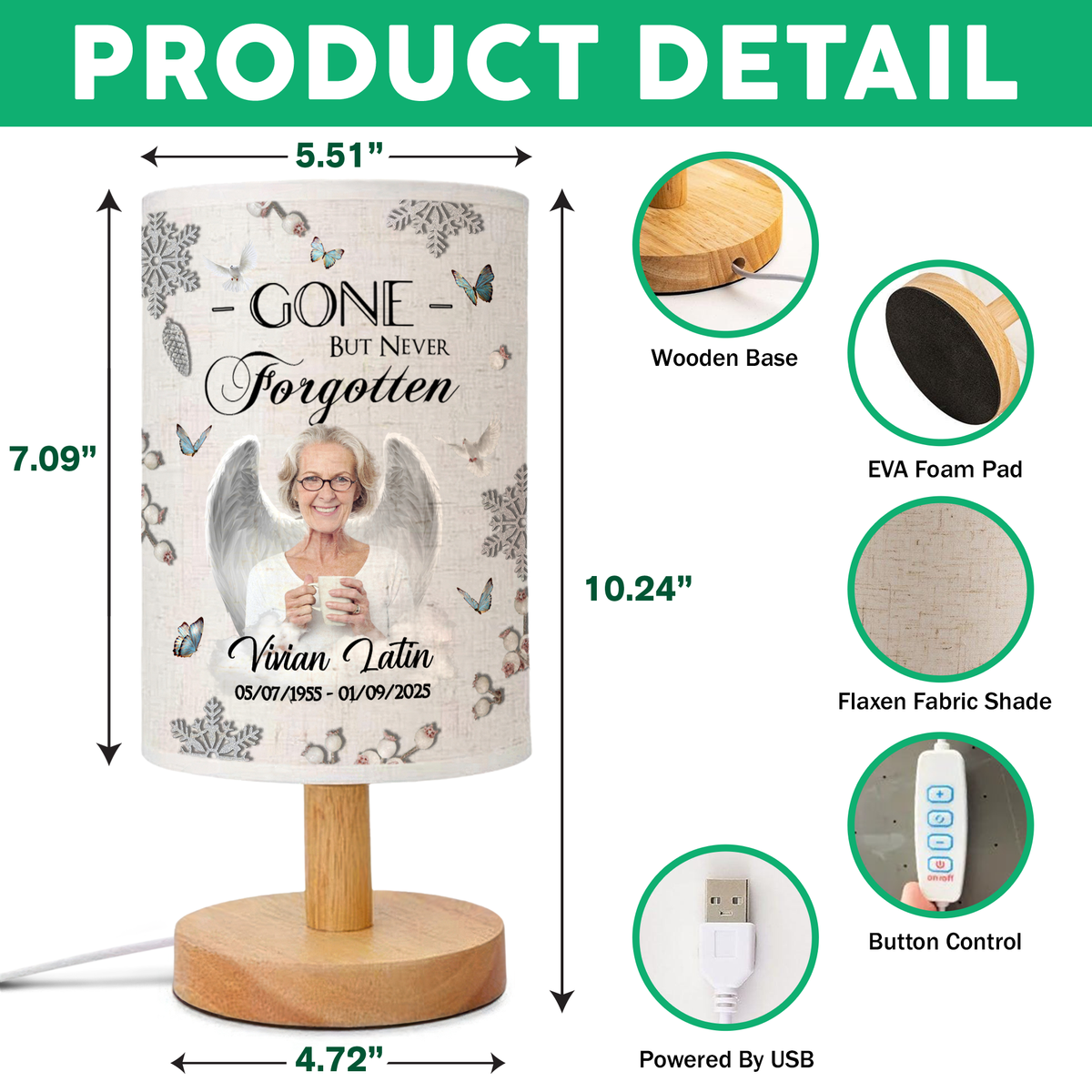 Custom Photo Forever In Our Hearts Memorial Fabric Lamp TH10 892855