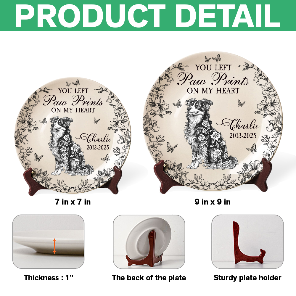 Custom Dog Breeds You Left Paw Prints On My Heart Chinoiserie Toile De Jouy Style Personalized Memorial Ceramic Plate HA75 892652