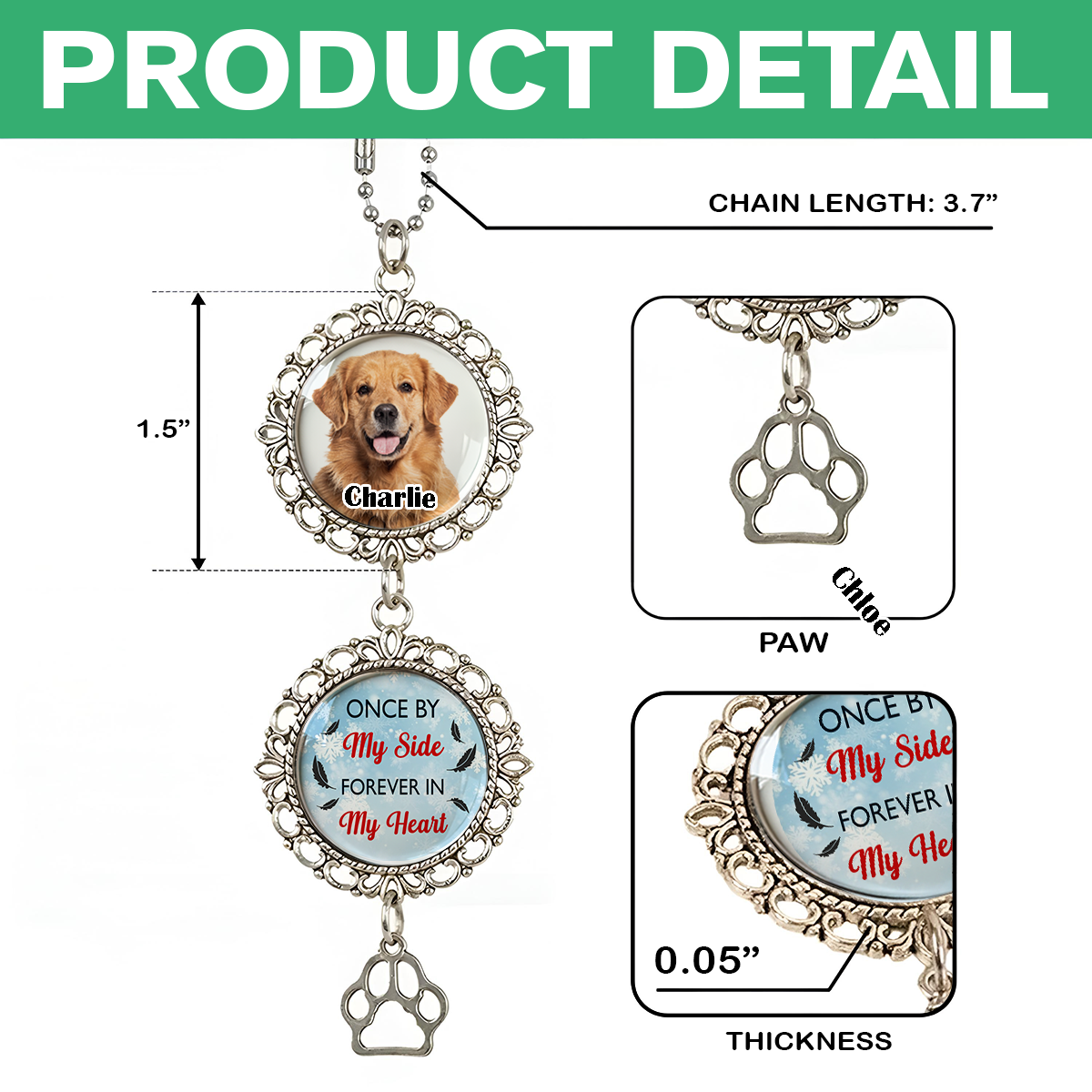 Once By My Side, Forever In My Heart - Personalized Photo Car Hanging Ornament With Charm CH07 895406
