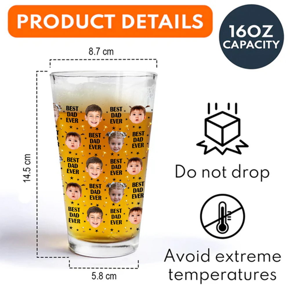 Custom Face Kids Photo, Best Dad Ever Beer Glass TH10 892715