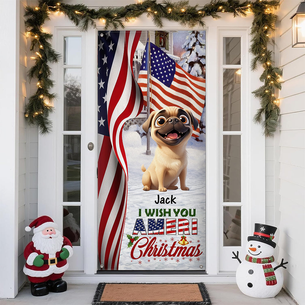 Custom Cute 3D Dog We Wish You Ameri Christmas Decoration Door Cover HA75 898084
