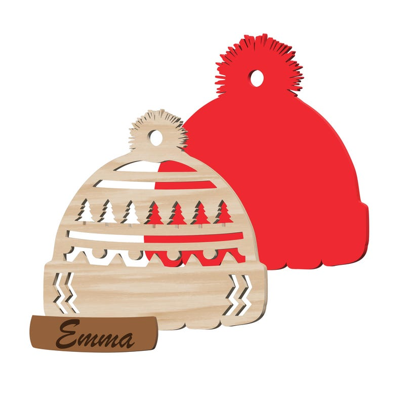Custom Name Christmas Beanie Hat Layered Wood Ornament CH07 896630