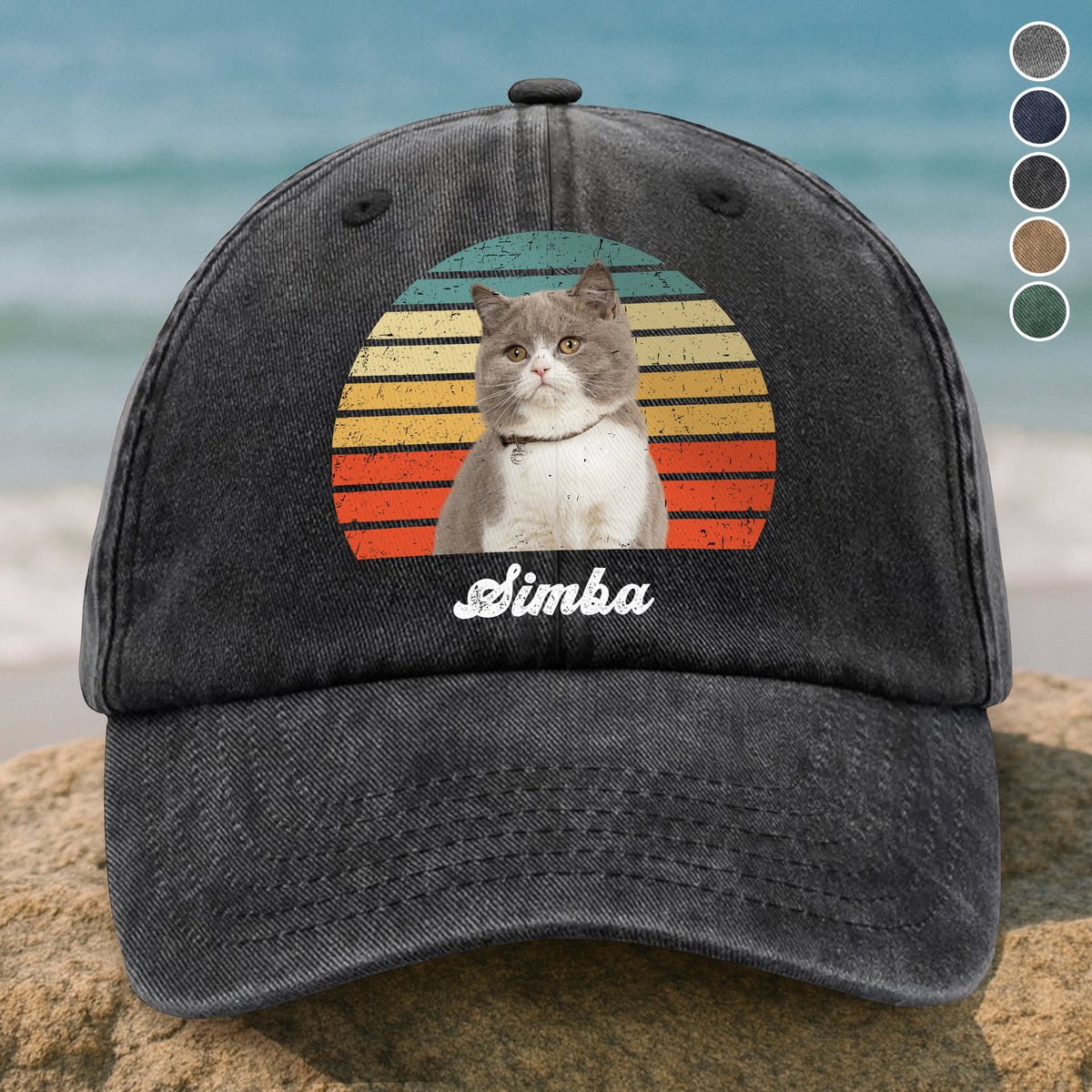 Custom Photo Cat Vintage Retro Washed Denim Baseball Cap HA75 897232