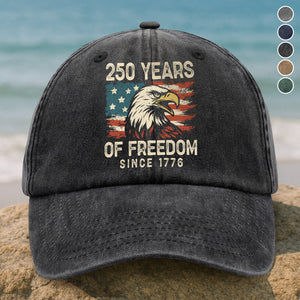 250 Years Of Freedom Since 1776 USA Bald Eagle America Flag Washed Denim Baseball Cap HA75 897380