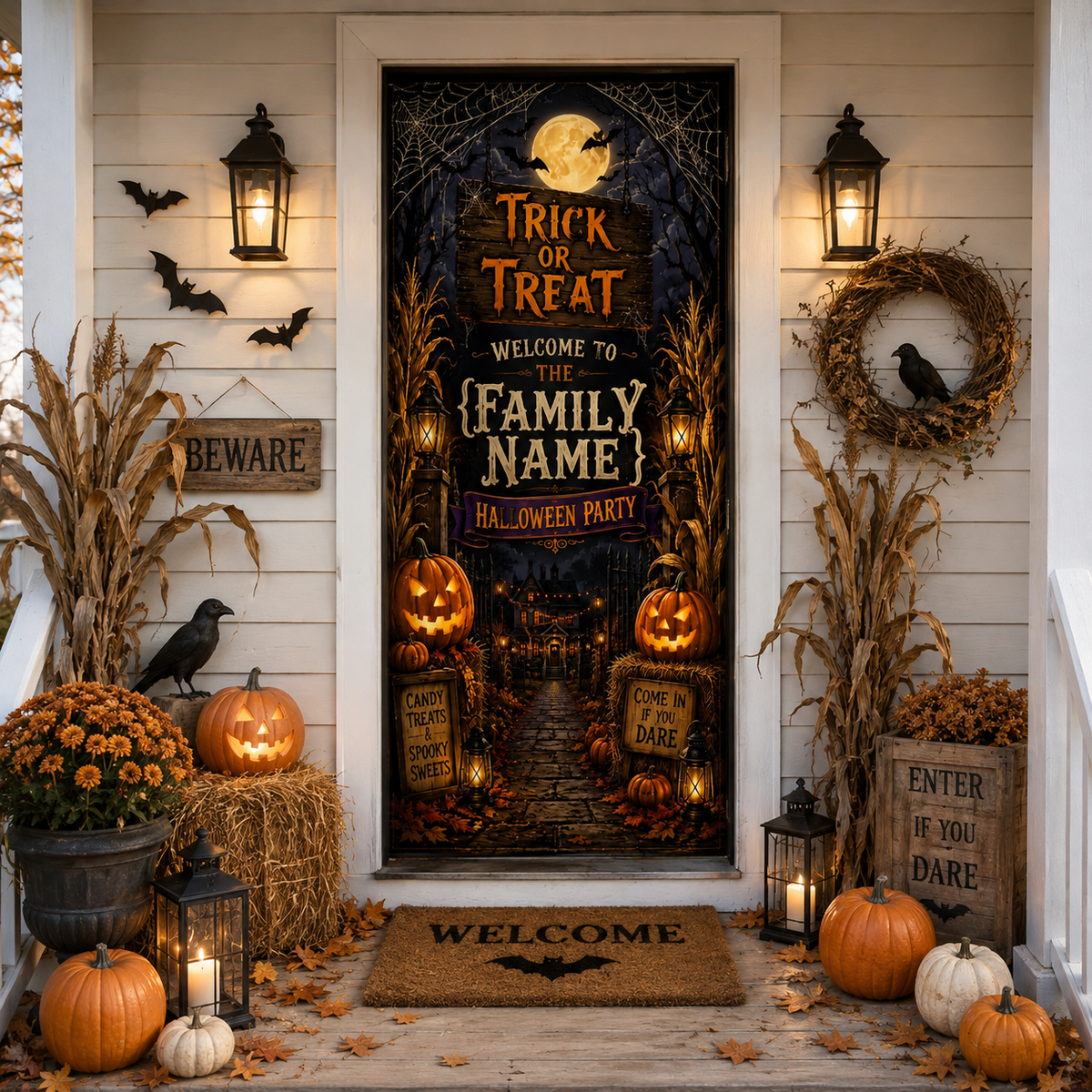 Personalized Welcome To The Halloween Party Haunted House Door Cover LM32 669929
