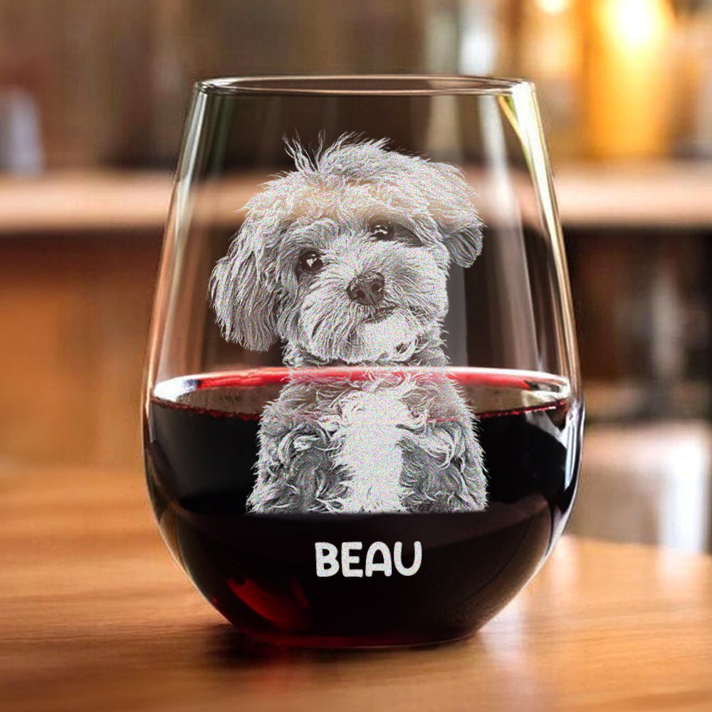 Custom Pet Portrait Photo Engraved Stemless Wine Glass Unique Dog Cat Lovers Gift HO82 894164