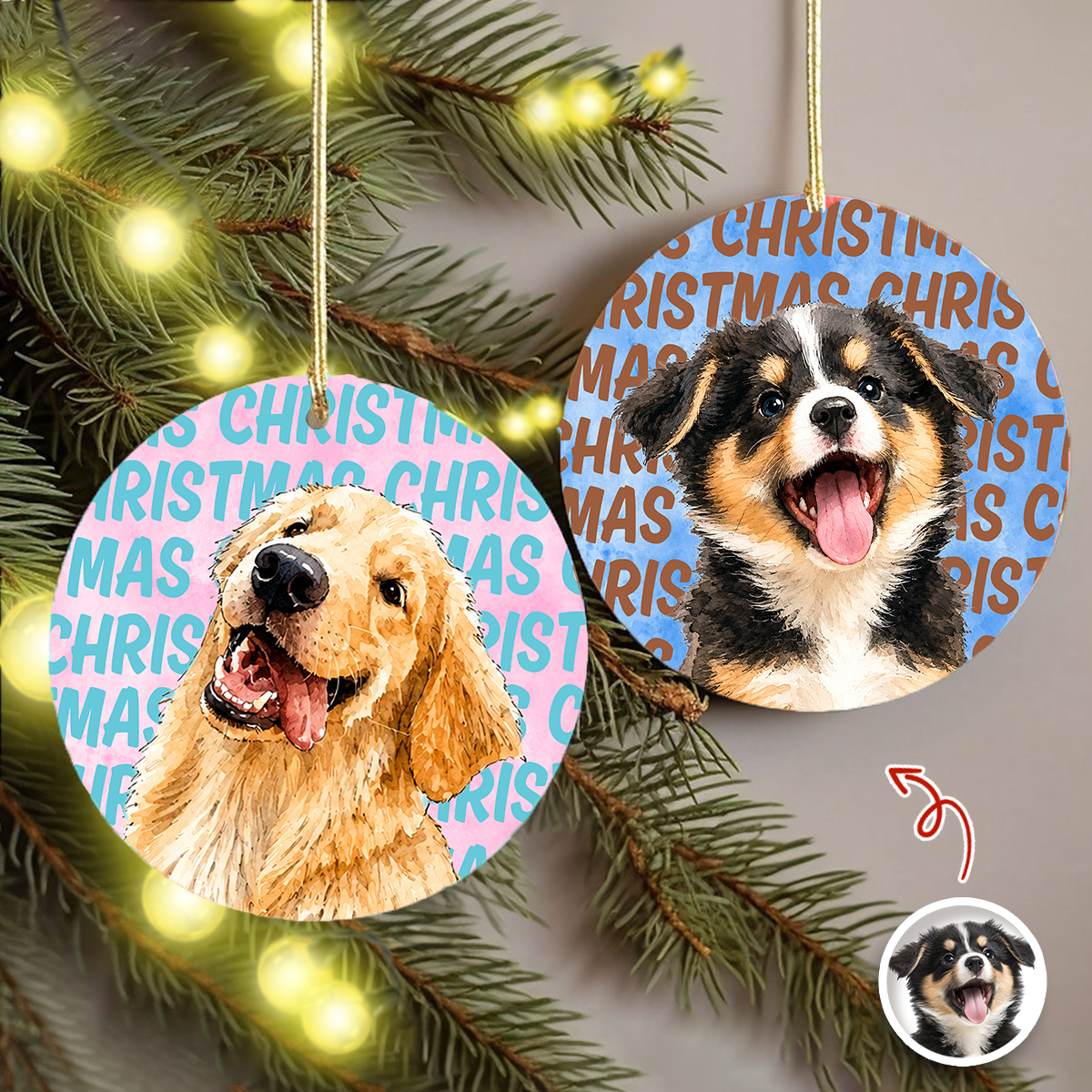 Custom Photo Christmas Ceramic Ornament, Gifts For Dog Cat Lovers, Dog Dad And Mom, Cat Owners TH10 170681