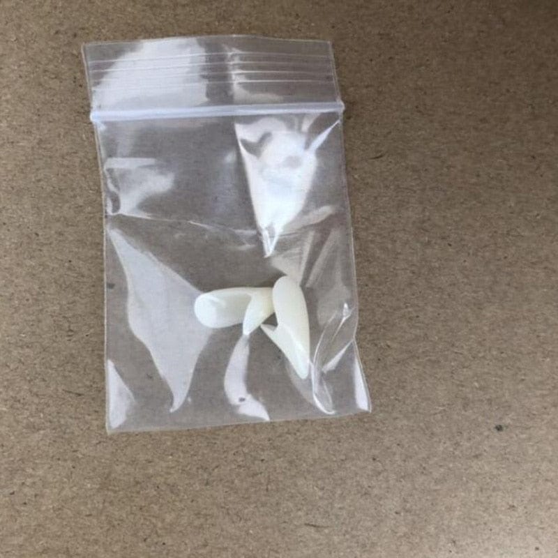 GeckoCustom 1 Pair Vampire Teeth Fangs Dentures Props Halloween Costume Props False Teeth Solid Glue Denture Adhesive Halloween Party Decor White 1.7cm