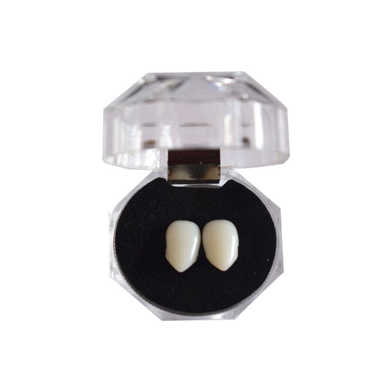 GeckoCustom 1 Pair Vampire Teeth Fangs Dentures Props Halloween Costume Props False Teeth Solid Glue Denture Adhesive Halloween Party Decor White 1.3cm no glue