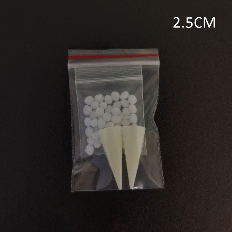 GeckoCustom 1 Pair Vampire Teeth Fangs Dentures Props Halloween Costume Props False Teeth Solid Glue Denture Adhesive Halloween Party Decor 2.5cm with glue