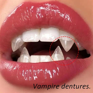 GeckoCustom 1 Pair Vampire Teeth Fangs Dentures Props Halloween Costume Props False Teeth Solid Glue Denture Adhesive Halloween Party Decor