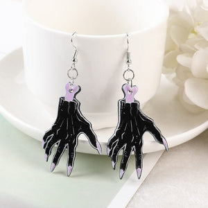 GeckoCustom 1Pair Halloween Dangle Earrings Black Punk Witches Crafts Skull Hand Cat Bat Crystal for Women Birthday Gift as picture 5