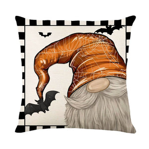 GeckoCustom 2023 Halloween Decoration Cushion Cover 18x18 Inches Linen Pillow Cover Cat Pumpkin Candy Print Pillowcases Couch Cushion Case 5 / 45x45cm