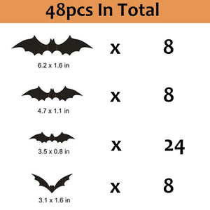 GeckoCustom 24/48pcs Halloween Decoration 3D Black PVC Bat Halloween Party DIY Decor Bar Room Halloween Party Scary Decos Props Wall Sticker 48pcs