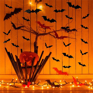 GeckoCustom 24/48pcs Halloween Decoration 3D Black PVC Bat Halloween Party DIY Decor Bar Room Halloween Party Scary Decos Props Wall Sticker