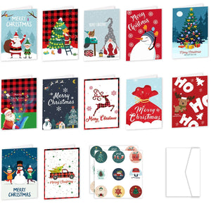 GeckoCustom 26pcs Merry Christmas Fold Small Greeting Cards with Envelopes Xmas Postcard Navidad New Year 2025 DIY Gift Card Decoration Noel style A