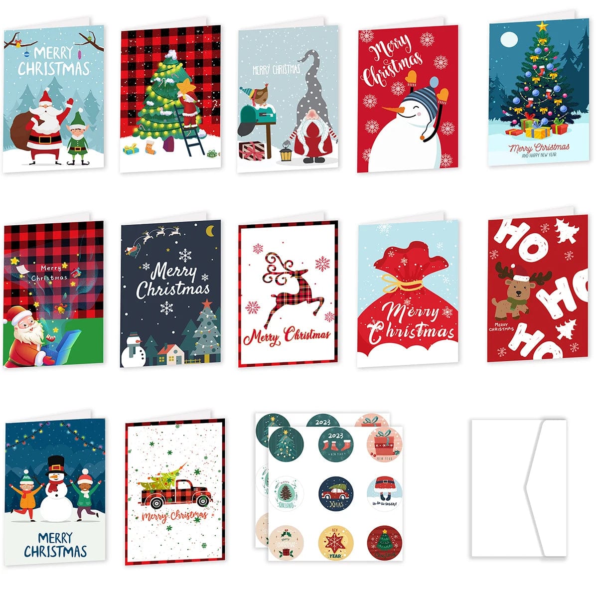 GeckoCustom 26pcs Merry Christmas Fold Small Greeting Cards with Envelopes Xmas Postcard Navidad New Year 2025 DIY Gift Card Decoration Noel style A