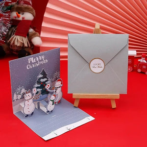 GeckoCustom 3D Pop Up Cartoon Christmas Card Merry Christmas Greeting Card Handwritten Blessing Invitation Cards Thanksgiving New Year Gifts 04-1PCS