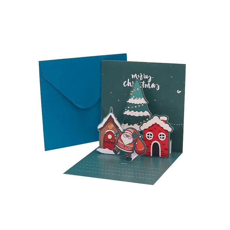 GeckoCustom 3D Pop Up Cartoon Christmas Card Merry Christmas Greeting Card Handwritten Blessing Invitation Cards Thanksgiving New Year Gifts 12-1PCS