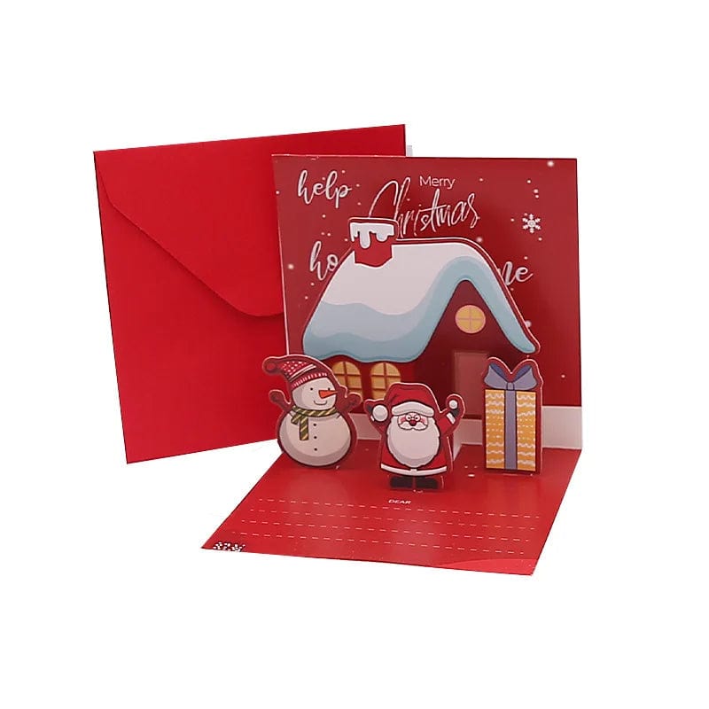 GeckoCustom 3D Pop Up Cartoon Christmas Card Merry Christmas Greeting Card Handwritten Blessing Invitation Cards Thanksgiving New Year Gifts 07-1PCS