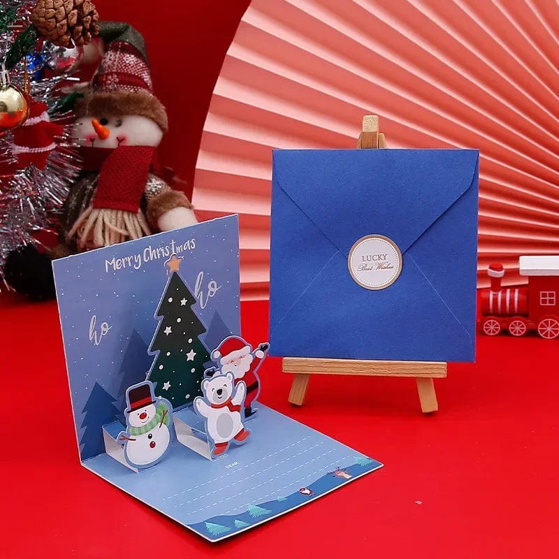 GeckoCustom 3D Pop Up Cartoon Christmas Card Merry Christmas Greeting Card Handwritten Blessing Invitation Cards Thanksgiving New Year Gifts 05-1PCS
