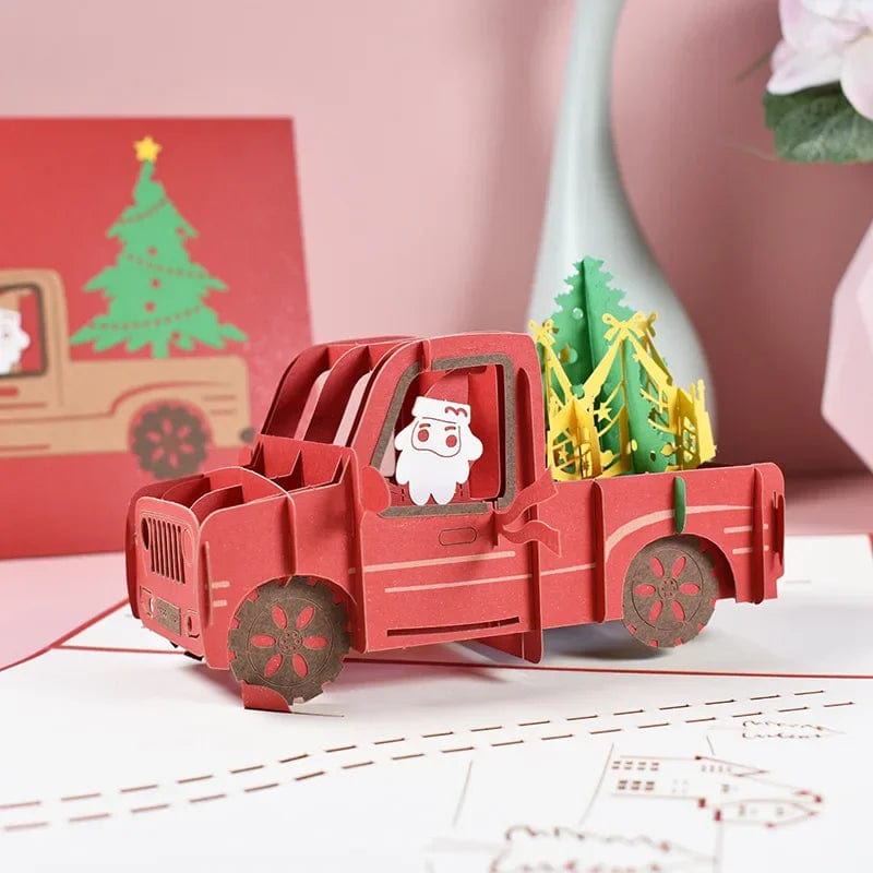 GeckoCustom 3D Pop UP Christmas Cards Santa Greeting Invitations Card Party Children Gifts New Year Thank You Card Anniversary Gift Postcard Santa truck
