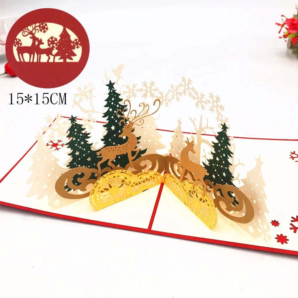 GeckoCustom 3D Pop UP Christmas Cards Santa Greeting Invitations Card Party Children Gifts New Year Thank You Card Anniversary Gift Postcard