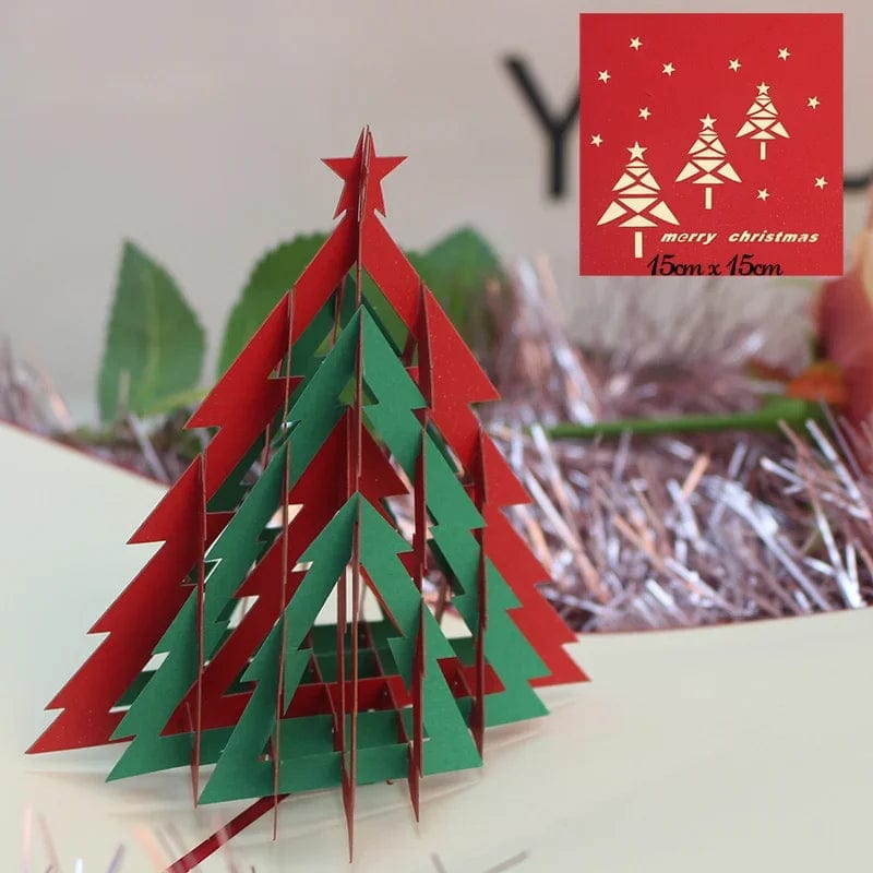 GeckoCustom 3D Pop UP Christmas Cards Santa Greeting Invitations Card Party Children Gifts New Year Thank You Card Anniversary Gift Postcard Christmas tree-3