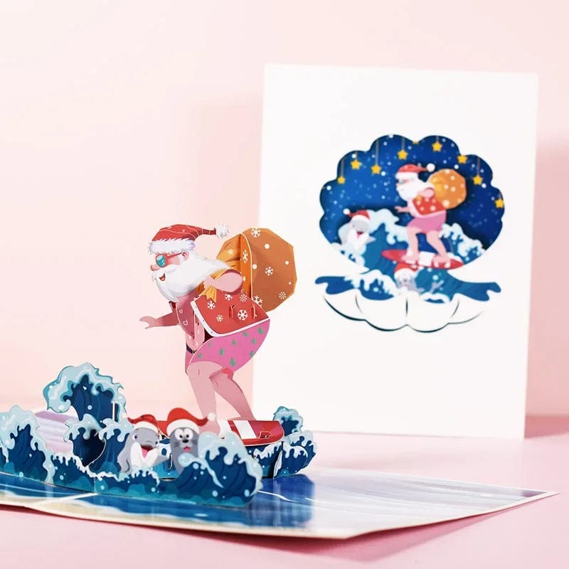 GeckoCustom 3D Pop UP Christmas Cards Santa Greeting Invitations Card Party Children Gifts New Year Thank You Card Anniversary Gift Postcard surfing Santa