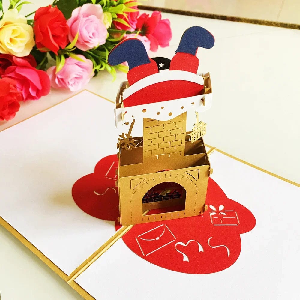GeckoCustom 3D Pop UP Christmas Cards Santa Greeting Invitations Card Party Children Gifts New Year Thank You Card Anniversary Gift Postcard Santa Fireplace