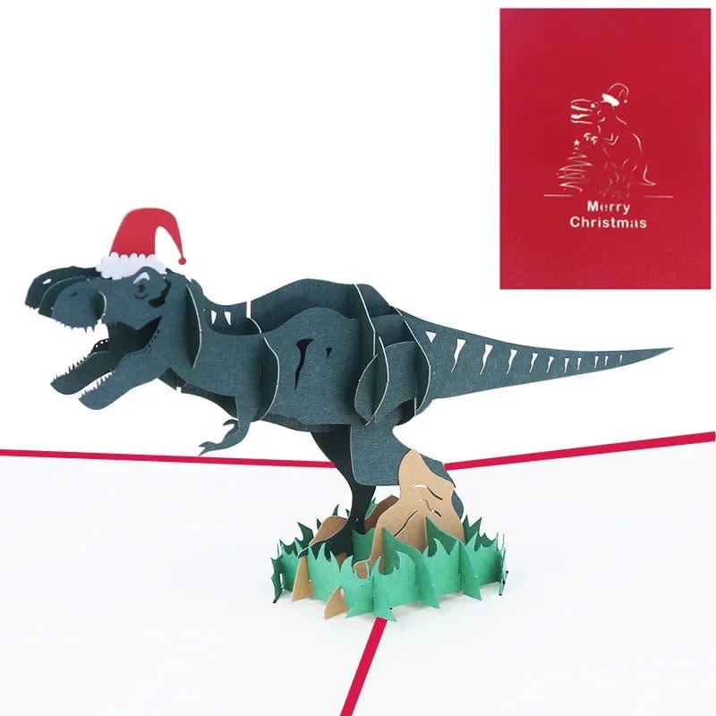 GeckoCustom 3D Pop UP Christmas Cards Santa Greeting Invitations Card Party Children Gifts New Year Thank You Card Anniversary Gift Postcard Christmas dinosaur