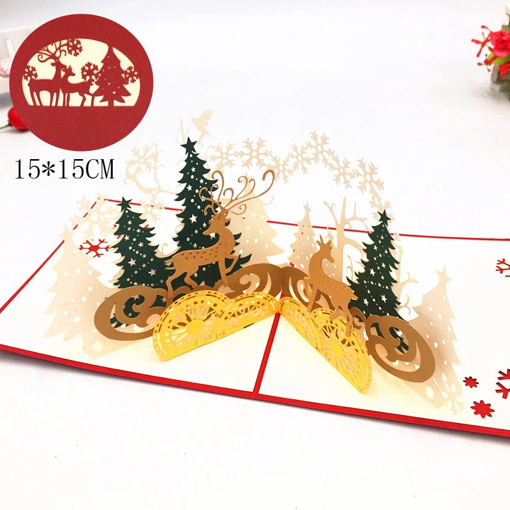 GeckoCustom 3D Pop UP Santa Cards Marry Christmas Greeting Cards Party Invitations Gifts New Year Greeting Card Anniversary Gifts Postcard Christmas forest