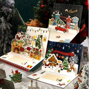 GeckoCustom 3D Santa Greeting Cards Folding Merry Christmas Best Wishes Card Xmas Gift for New Year Blessing Thank You Postcard Decoration