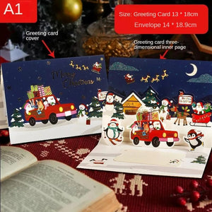 GeckoCustom 3D Santa Greeting Cards Folding Merry Christmas Best Wishes Card Xmas Gift for New Year Blessing Thank You Postcard Decoration A1