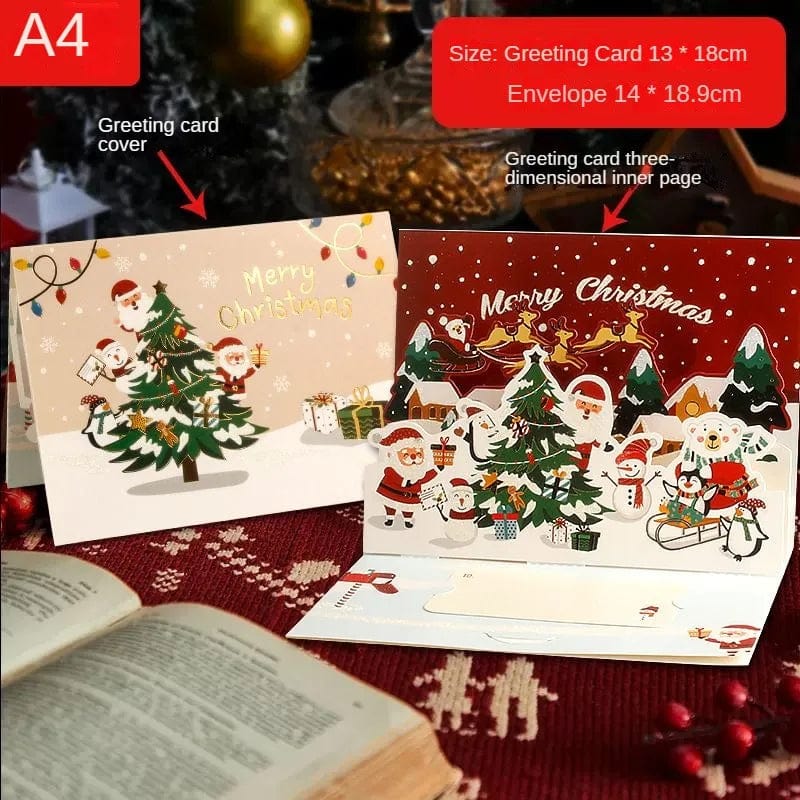GeckoCustom 3D Santa Greeting Cards Folding Merry Christmas Best Wishes Card Xmas Gift for New Year Blessing Thank You Postcard Decoration A4