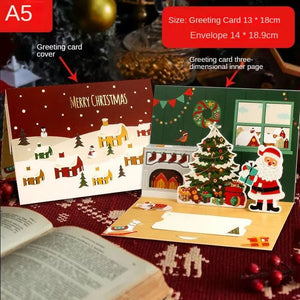GeckoCustom 3D Santa Greeting Cards Folding Merry Christmas Best Wishes Card Xmas Gift for New Year Blessing Thank You Postcard Decoration A5