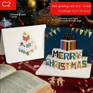 GeckoCustom 3D Santa Greeting Cards Folding Merry Christmas Best Wishes Card Xmas Gift for New Year Blessing Thank You Postcard Decoration C2
