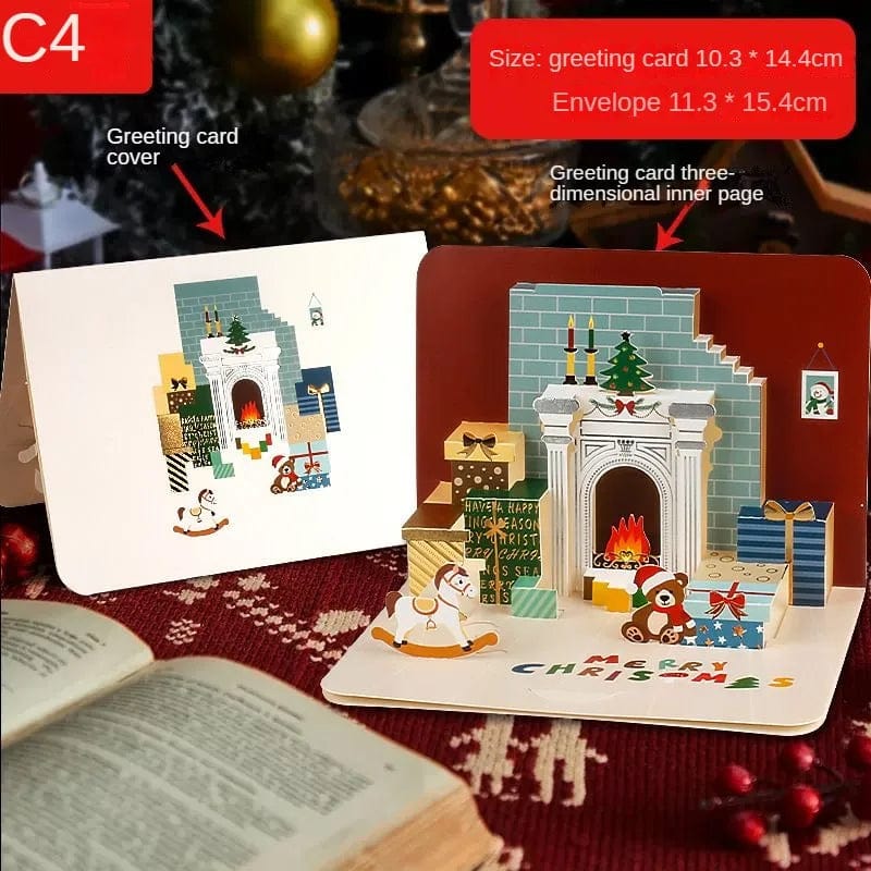 GeckoCustom 3D Santa Greeting Cards Folding Merry Christmas Best Wishes Card Xmas Gift for New Year Blessing Thank You Postcard Decoration C4