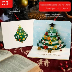 GeckoCustom 3D Santa Greeting Cards Folding Merry Christmas Best Wishes Card Xmas Gift for New Year Blessing Thank You Postcard Decoration C3