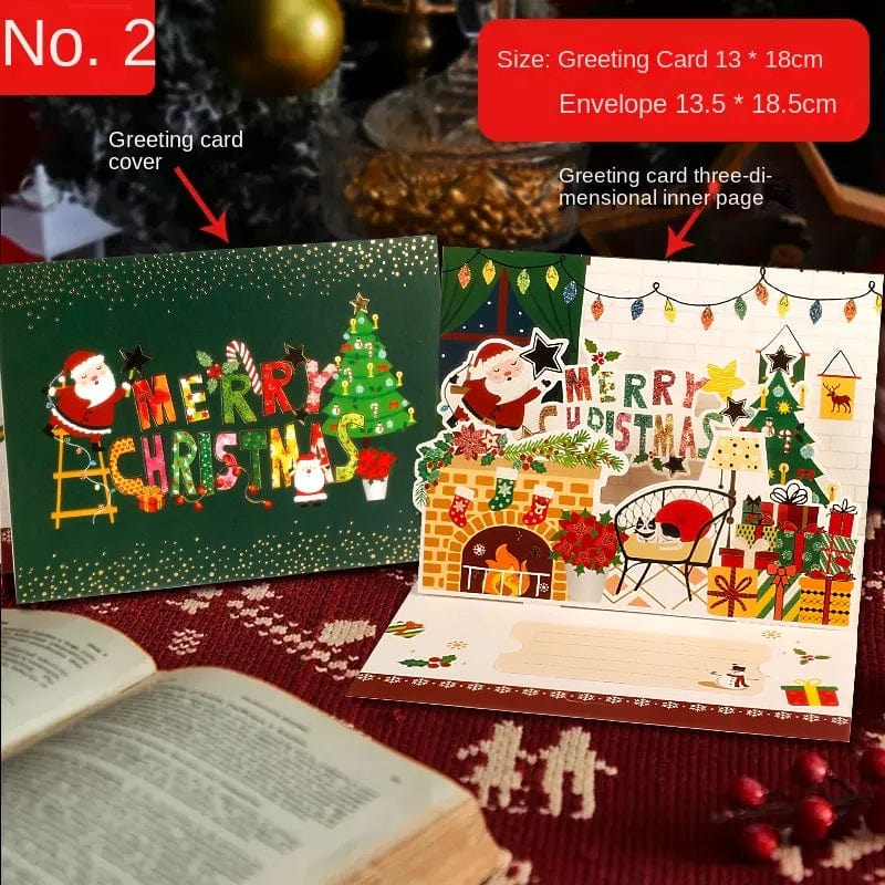 GeckoCustom 3D Santa Greeting Cards Folding Merry Christmas Best Wishes Card Xmas Gift for New Year Blessing Thank You Postcard Decoration NO.2