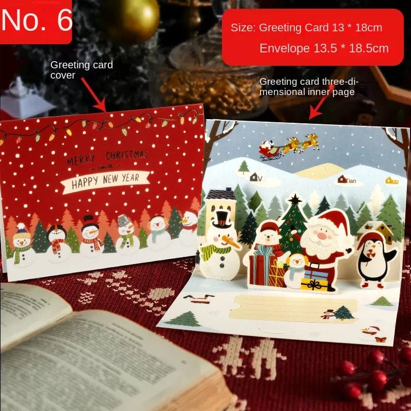 GeckoCustom 3D Santa Greeting Cards Folding Merry Christmas Best Wishes Card Xmas Gift for New Year Blessing Thank You Postcard Decoration NO.6