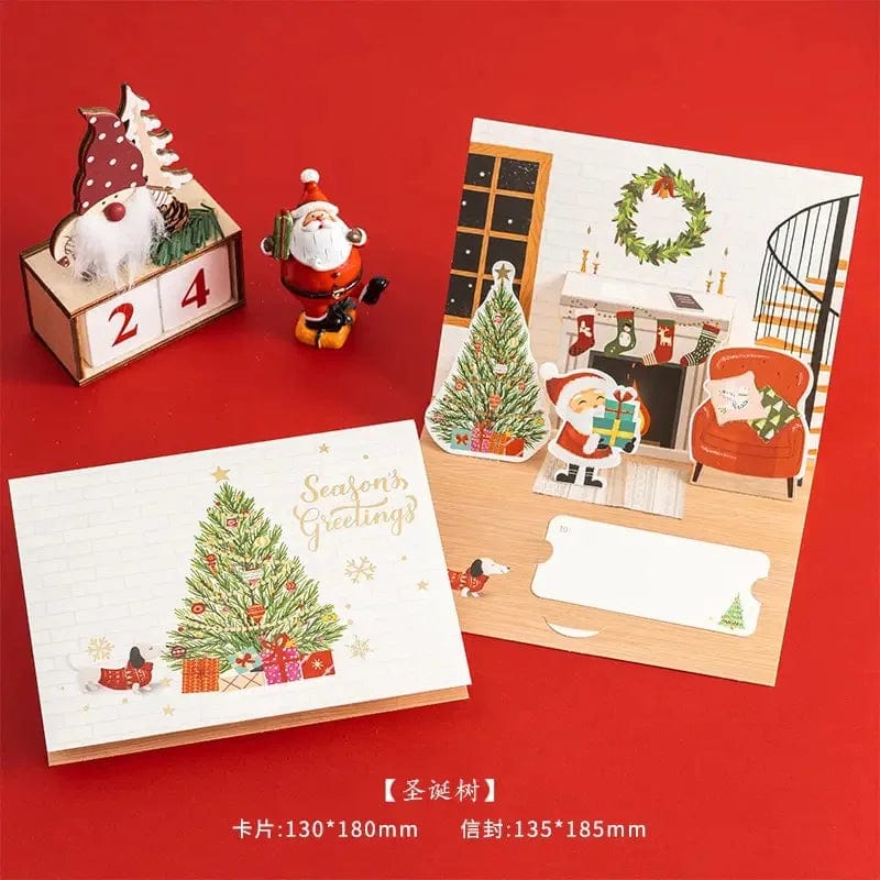 GeckoCustom 3D Santa Greeting Cards Folding Merry Christmas Best Wishes Card Xmas Gift for New Year Blessing Thank You Postcard Decoration D4