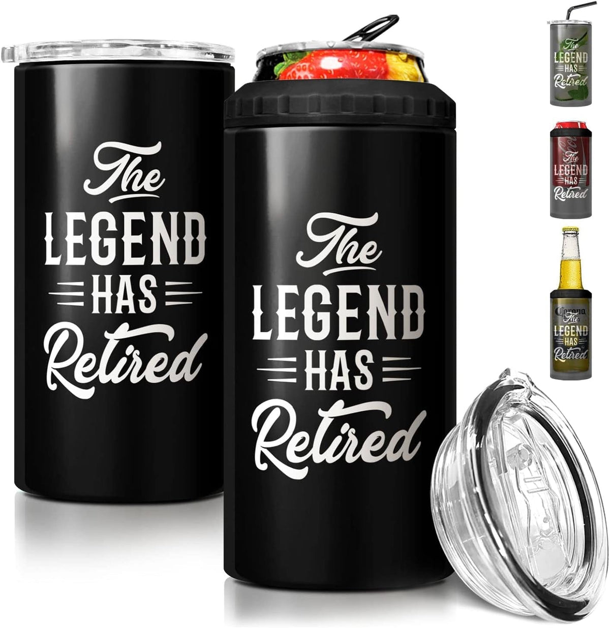 GeckoCustom 4-In-1 Dad Tumbler Gifts for Dad from Daughter Son - 12Oz Dad Fuel Can Cooler Tumblers Travel Mug Cup - Stainless Steel Insulated Cans Coozie Christmas, Birthday, Father'S Day Gift for Daddy The Legend Has Retired - Black