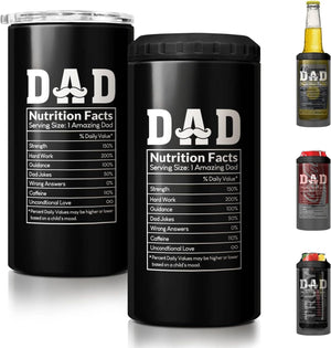GeckoCustom 4-In-1 Dad Tumbler Gifts for Dad from Daughter Son - 12Oz Dad Fuel Can Cooler Tumblers Travel Mug Cup - Stainless Steel Insulated Cans Coozie Christmas, Birthday, Father'S Day Gift for Daddy Dad Nutrition Facts - Black