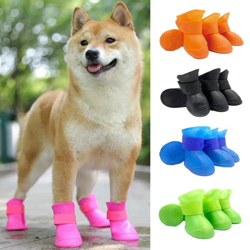 GeckoCustom 4Pcs Pet WaterProof Rainshoe Anti-slip Rubber Boot For Small Medium Large Dogs Cats Outdoor Shoe Dog Ankle Boots Pet Accessories