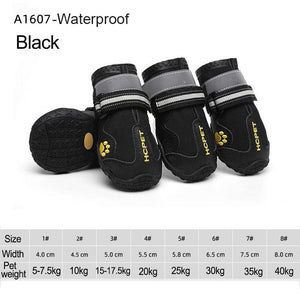 GeckoCustom 4pcs/set Pet Dog Shoes Reflective Waterproof Dog Boots Warm Snow Rain Pets Booties Anti-slip Socks Footwear For Medium Large Dog A1607-Black / 1