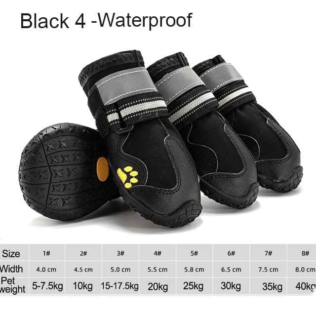 GeckoCustom 4pcs/set Pet Dog Shoes Reflective Waterproof Dog Boots Warm Snow Rain Pets Booties Anti-slip Socks Footwear For Medium Large Dog