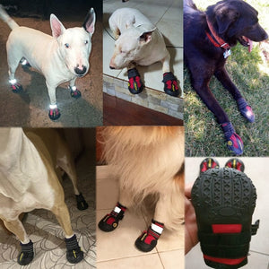 GeckoCustom 4pcs/set Pet Dog Shoes Reflective Waterproof Dog Boots Warm Snow Rain Pets Booties Anti-slip Socks Footwear For Medium Large Dog